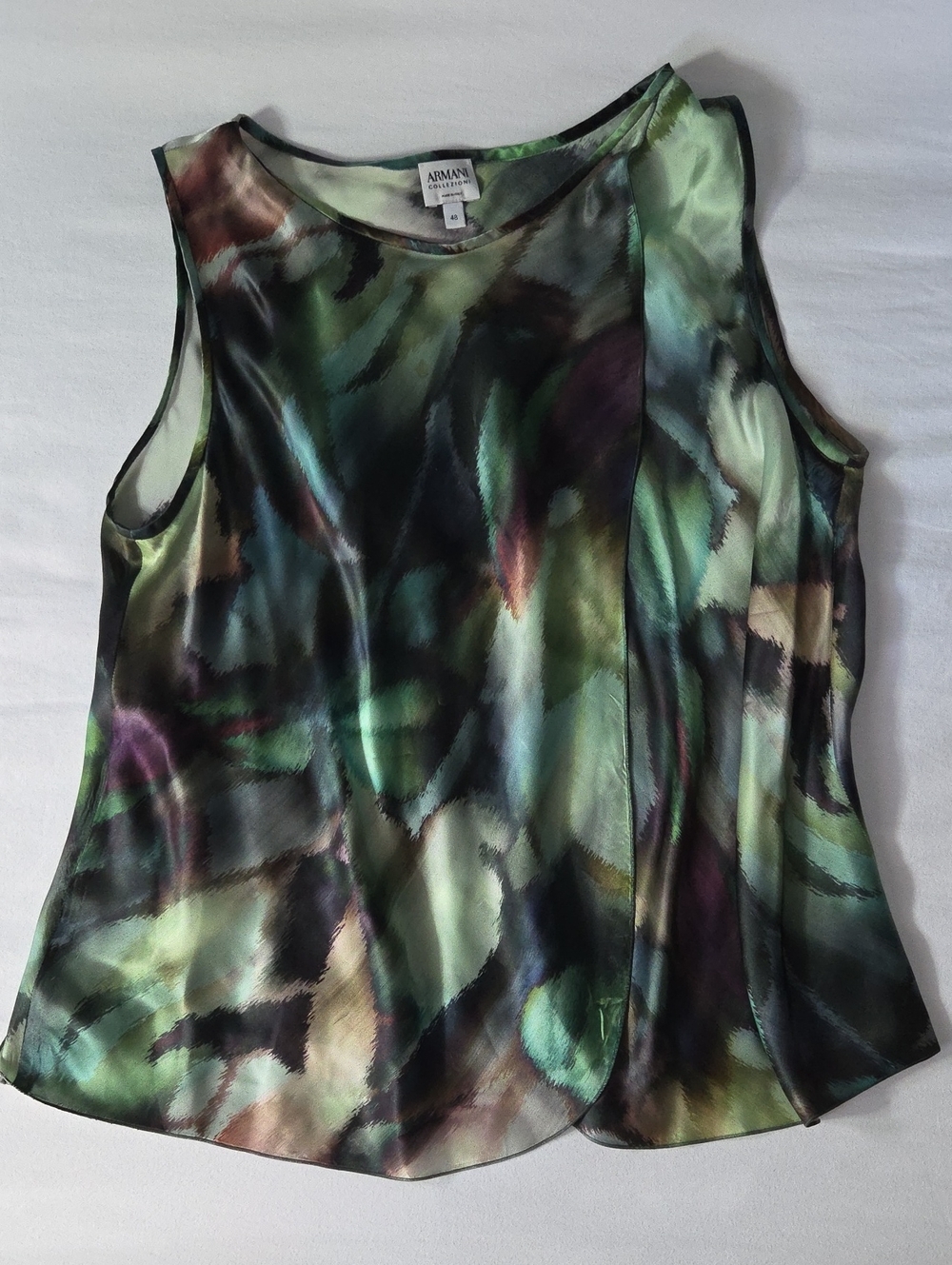 Armani Collezioni Green & Multi-Color 100% Silk Camisole w Open Front Detail